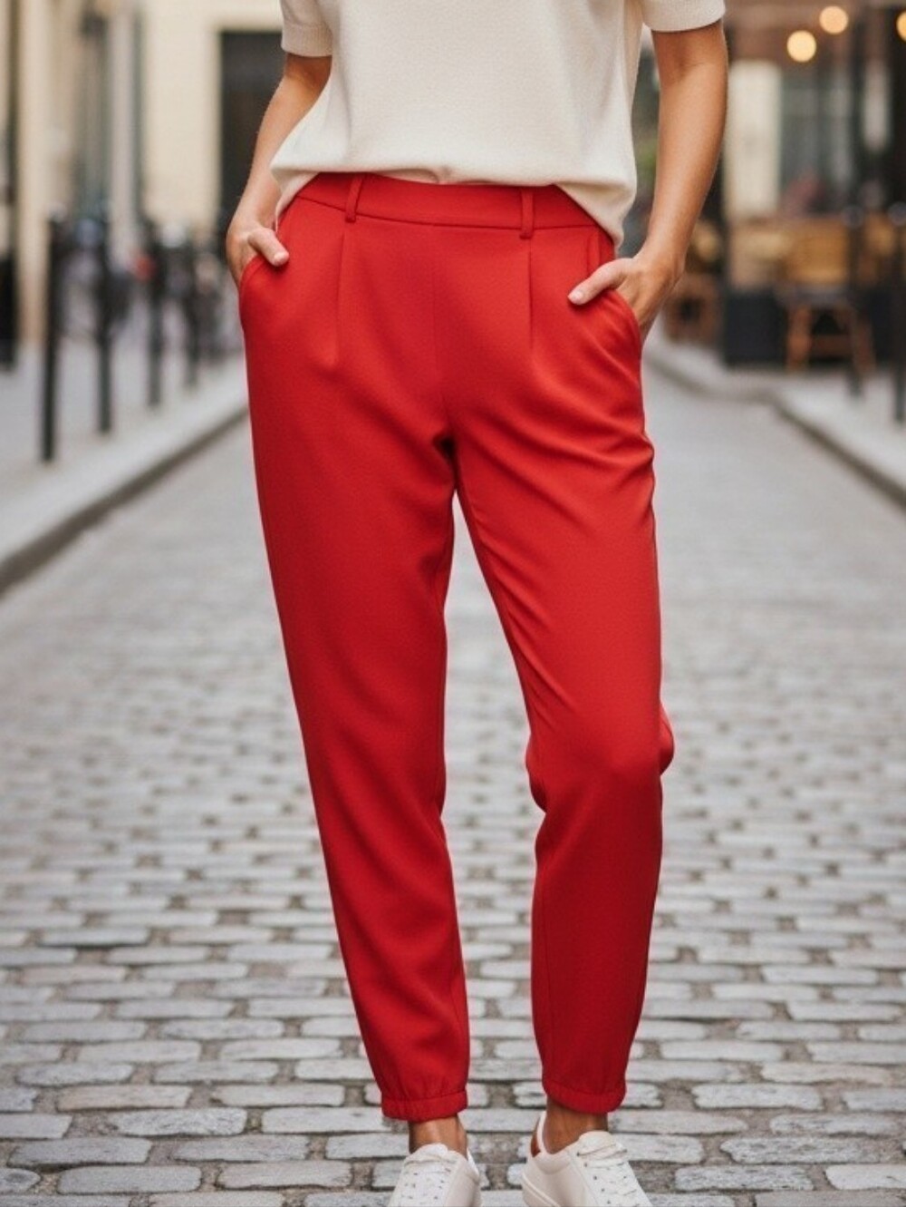 Trouvé French Tapered Trousers Pants in Vibrant Red Orange Jogger Trousers, 0